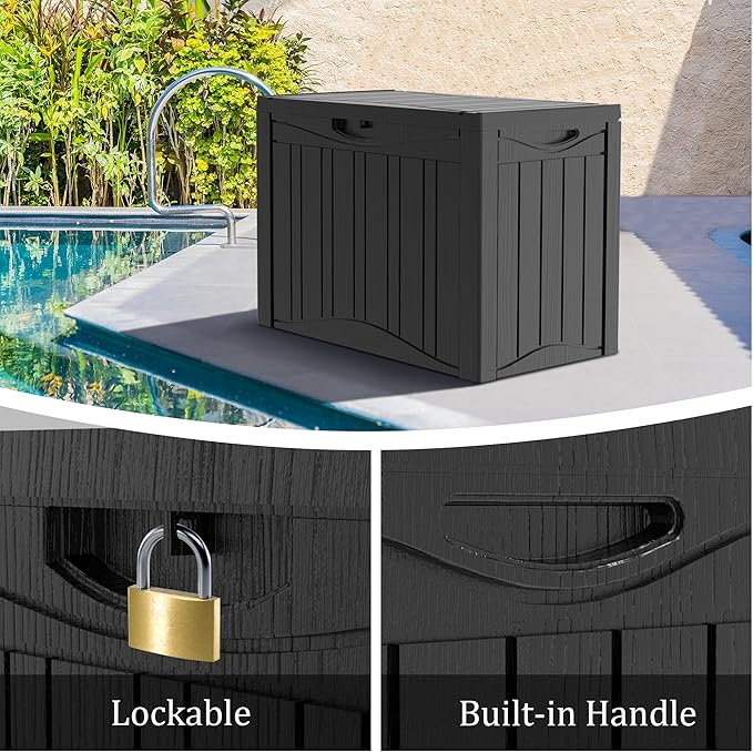 Mersco 45 Gallon Double-Wall Resin Deck Box - Lockable Waterproof Outdoor Storage Box, 515bs Capacity & Doubles as Seating for Patio Furniture - Garden Tools, Pool Accessories (Black)