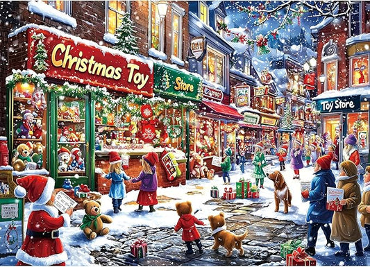 Christmas Village Street Scene Winter Holiday 1000 Piece Jigsaw Puzzle, Traditional, Family Fun Activity