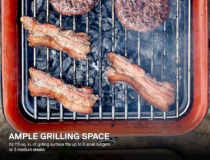 Everdure Cube Portable Charcoal Grill, Tabletop BBQ, Perfect Tailgate, Beach, Patio, or Camping Grill, Lightweight & Compact Small Grill with Preparation Board & Food Storage Tray, Orange