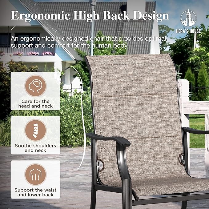HERA'S HOUSE 9 Pieces Patio Dining Set, Outdoor Dining Set for 8, 8 x All Weather Textilene Padded Dining Chair, 1 x Rectangular Expandable Large Surface Metal Dining Table
