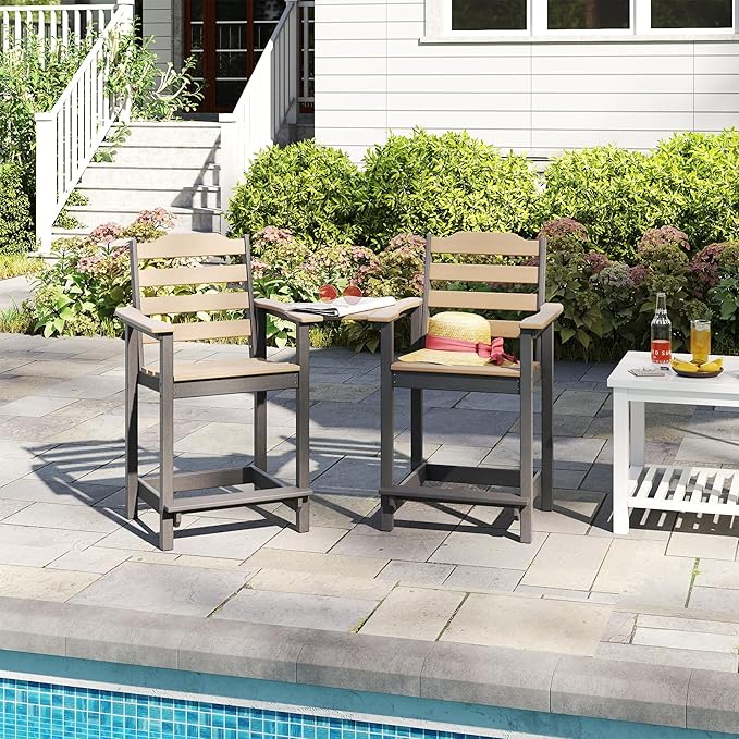OTSUN Tall Adirondack Chair, HDPE Weather Resistant Balcony Chairs for Garden, Backyard, Poolside, Capacity 300LBS(1 PC，Brown&Black)