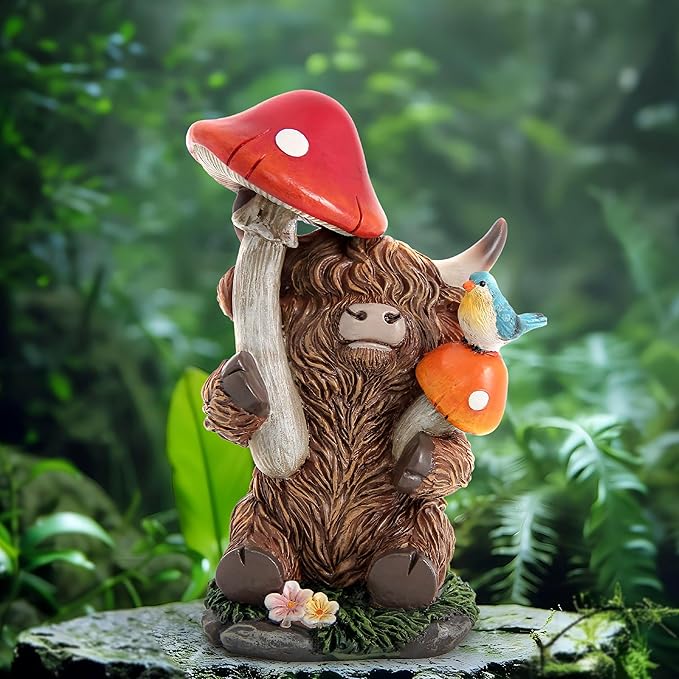 Highland Cow Figurines for Garden Decor,Garden Cows Decor for Outdoor Statues,Highland Cow Decorations for Outdoor Indoor Patio Yard Lawn Home Bathroom Shelf ,Animal Statues Cows Gifts for Women