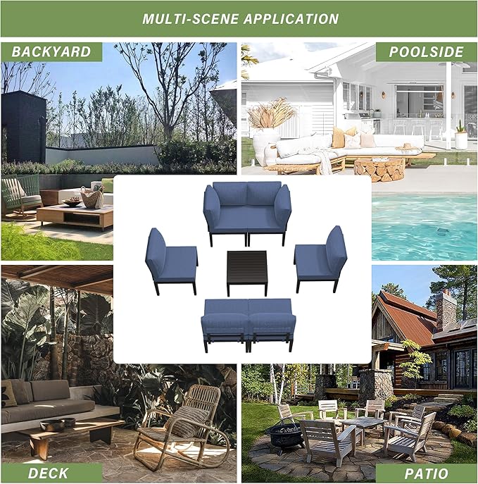 Patio Furniture Set,7 Pieces Modern Outdoor Conversation Set, Outdoor Metal Sectional Sofa with Thick Cushion and Coffee Table.