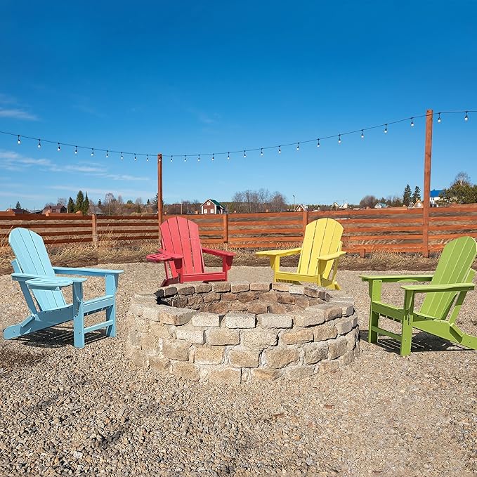 Adirondack Chair Set of 4, HDPE Folding Adirondack Chair with Multifunctional Cup Holder, Weather Resistant Fire Pit Chair for porches, patios, poolsides, Decks.