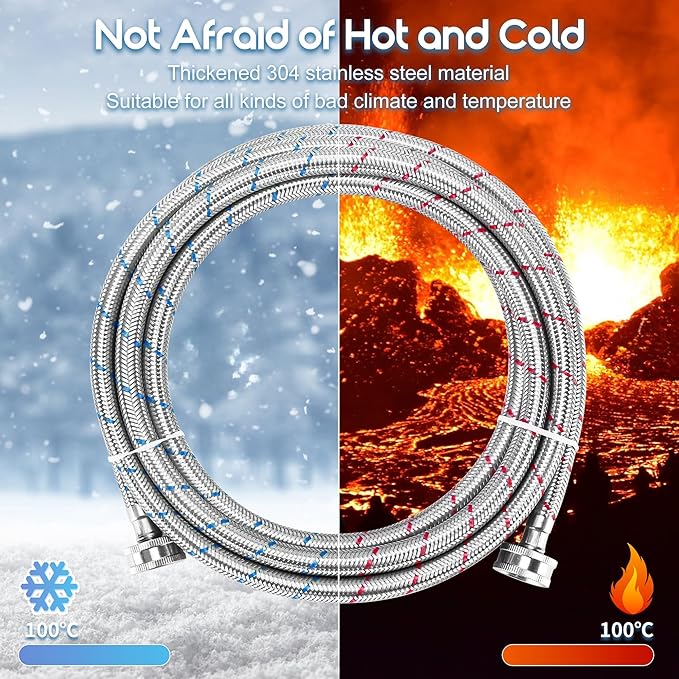 15FT Long Stainless Steel Washing Machine Hoses for Hot and Cold Water Supply Hoses with 3/4'' Standard NPT Connections Burst-proof No-leak Washing Machine Hoses 2 Pack by Fetechmate