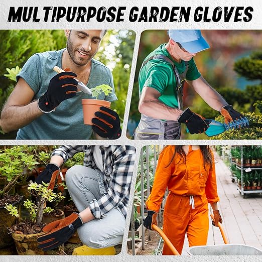 HANDLANDY HLDD 2 Pairs Leather Work Gloves for Men & Women – Cowhide Gardening Gloves, Thorn Proof, Cotton Lined, for Tig/Mig Welding, Construction, Chainsaw, Farm, Landscaping