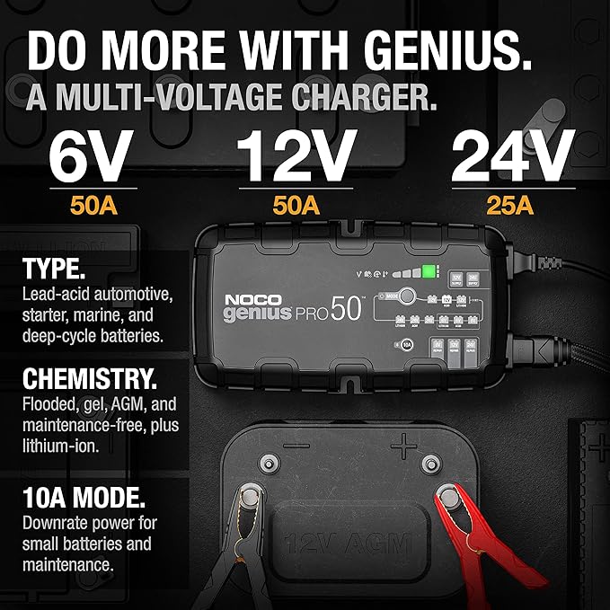 NOCO GENIUSPRO50: 50A 6V/12V/24V Professional Smart Battery Charger – Maintainer, Desulfator & Power Supply with Overcharge Protection & Thermal Compensation – for Lead-Acid & Lithium Batteries