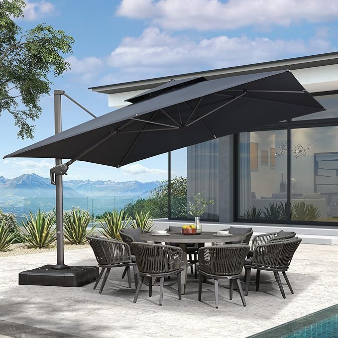 PURPLE LEAF 12 FT Cantilever Umbrella Outdoor Patio Umbrella, Large Offset Square Umbrella, Windproof Heavy Duty Hanging Outside Umbrellas for Patio, Graphite Grey