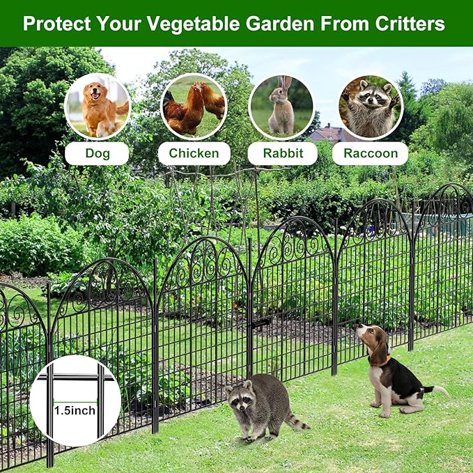 10 Panels Garden Fence with Gate for Yard, 32 in(H) X 24ft(L) No Dig Dogs Decorative Fence Outdoor Animal Barrier Fencing, Rustproof Metal Wire Patio Temporary Fences for Dogs Rabbits