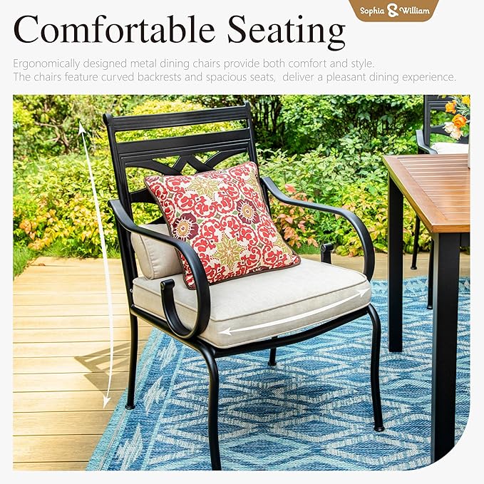 Sophia and William Outdoor Patio Dining Set for 8, Outdoor Table and Chairs, Removable Seat Cushions, 60" Square Black Patio Dining Table