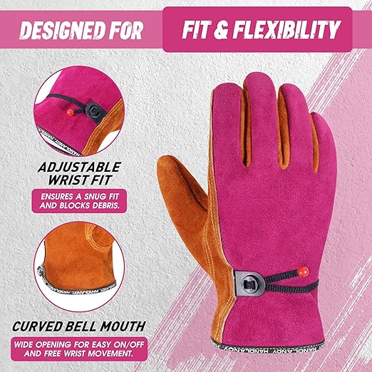 HANDLANDY HLDD 2 Pairs Leather Work Gloves for Men & Women – Cowhide Gardening Gloves, Thorn Proof, Cotton Lined, for Tig/Mig Welding, Construction, Chainsaw, Farm, Landscaping