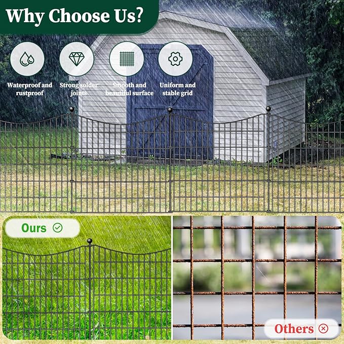 20 Panels Decorative Garden Fence with 2 Gates, 40 in(H) X 47.6 ft(L) No Dig Dog Fence Animal Barrier Outdoor for Yard, Rustproof Metal Garden Edging and Borders, Temporary Fencing Stakes