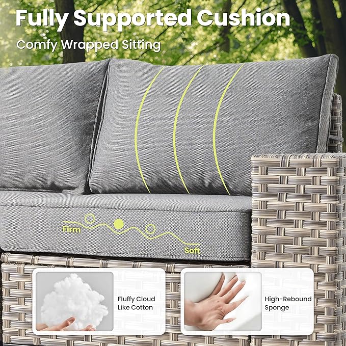 ovios 5 Pieces Patio Furniture Set Outdoor Sectional Sofa Couch with Deep Seat Chaise Comfy Cushions, Modern Modular Wicker Rattan Conversation Set Porch Deck Garden, Dark Grey