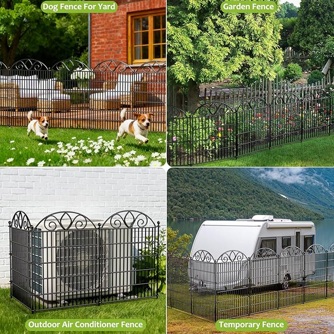 10 Panels No Dig Tall Garden Fence Panel – 34" H X 22' L Rustproof Metal Dog Fence Outdoor for Yard, Decorative Animal Barrier Fence for Pet, Garden Border, Patio, Flower Beds| Temporary Fencing