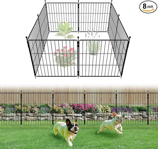 FXW Decorative Garden Fence for Yard - 24in(H) x 14.8ft(L) 8 Panels - Metal Fencing Panels - Animal Barrier Border for Dogs & Rabbits, Flower & Plant Edging