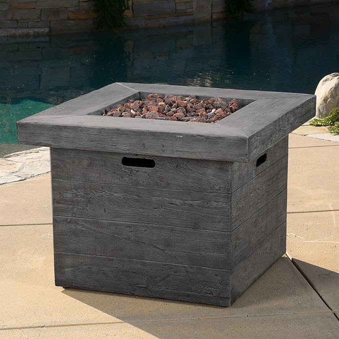 Propane Fire Pit Table, 32" MGO Firepits for Outside, Square Gas Fire Pit for Outside Patio, Propane Fire Table for Deck, Backyard, 40,000BTU, Tank Inside, Tank Not Included, Grey