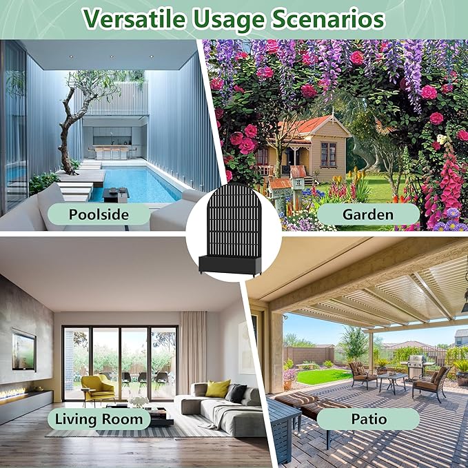 Casaphoria Raised Garden Bed Metal Planter Box with Trellis, 72"x47"x16" for Outdoor Climbing Plants, Flowers Vegetables and Vines Privacy Screen with Wheels and Drainage Holes(Black Vertical)