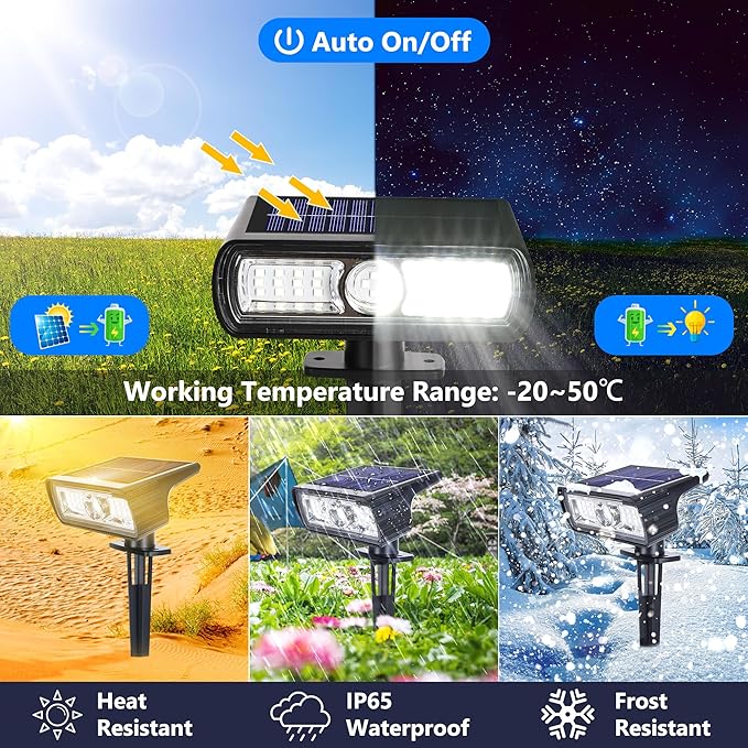 Toodour Solar Spot Lights Outdoor, 4 Pack Solar Christmas Lights Outdoor with 2 Modes, Waterproof Solar Powered Flood Lights Landscape Lighting for Yard Garden Pathway Walkway Xmas Decor - Cool White