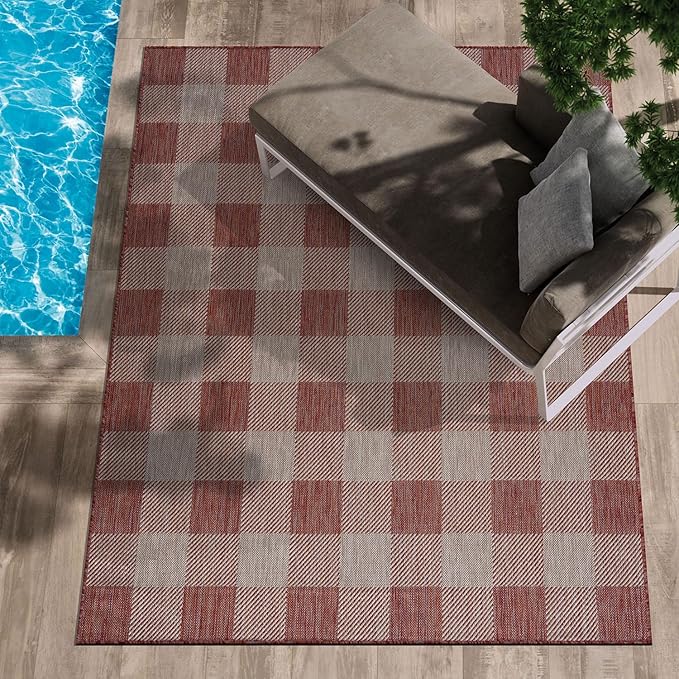 CAMILSON Outdoor Rug - Modern Area Rugs for Indoor and Outdoor Patios, Kitchen and Hallway mats - Easy Cleaning Non Shedding Washable Outside Carpet (8x10, Buffalo - Copper/Grey)