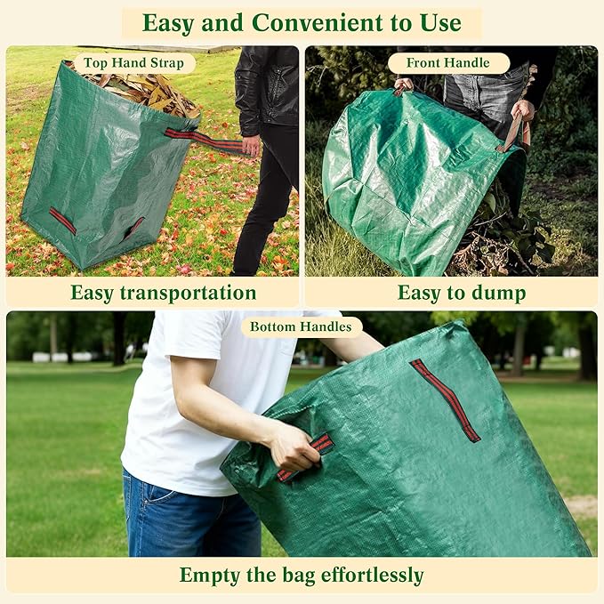 2 Pack 53 Gallon Reusable Yard Waste Bags, Multiple Handles Dustpuan-Type Lawn and Leaf Bags, Clollapsible Leaves Collector Garden Bag for Debris, Grass, Clippings, Branches, Lawn Trash