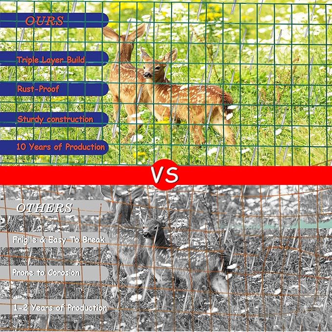 Green Metal Garden Fence, 72inch(H) x 50ft(L), 2 inch x 4 inch,12.5GA 2/3/4/5/6 Ft Tall Chicken Wire PVC Coated Welded Wire Mesh Roll for Dogs Border Yard Vegetable Plant Protection Poultry Netting
