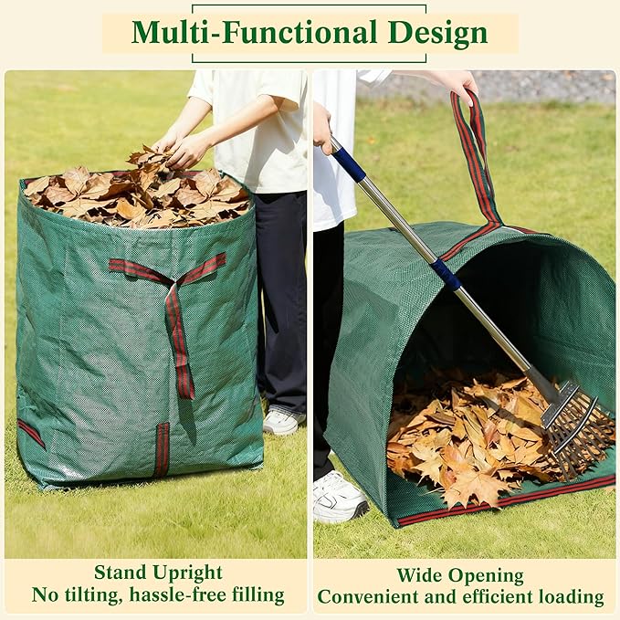 2 Pack 53 Gallon Reusable Yard Waste Bags, Multiple Handles Dustpuan-Type Lawn and Leaf Bags, Clollapsible Leaves Collector Garden Bag for Debris, Grass, Clippings, Branches, Lawn Trash