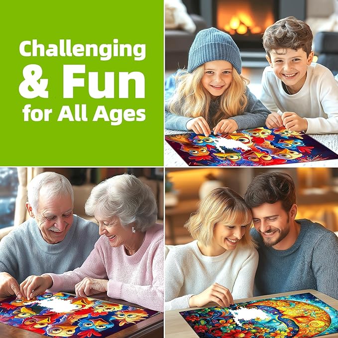500 Piece Jigsaw Puzzle for Adults and Kids, Colorful Cartoon Chickens with Fireworks Design, Vibrant Family Puzzle Game, Fireworks Night Scene Art for Stress Relief