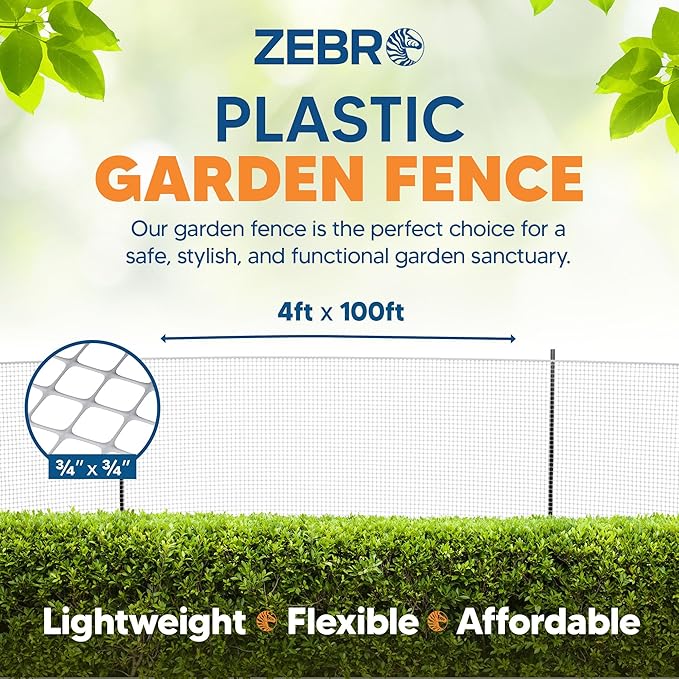 3/4" Square Mesh Plastic Fence Roll (4' x 100' - White) - Unobtrusive 4 Foot High Temporary Garden Fencing Netting to Protect Plants, Patio, Porch, Yards and Outdoor Spaces from Deer & Animals