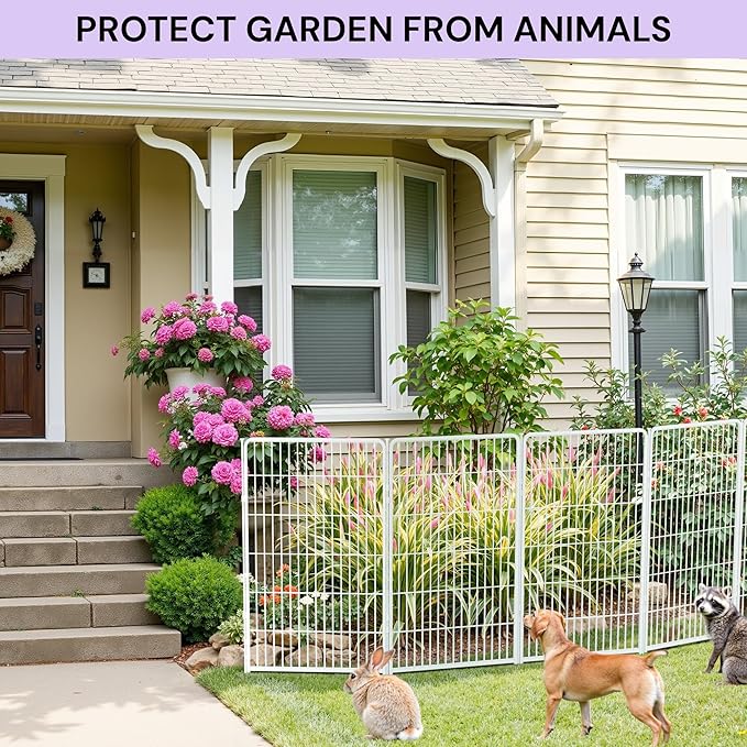 SunsGrove Tall Garden Fence with Gate, 40 in(H) x 13.4 ft(L) 6 Panels Heavy Duty Metal Animal Barrier Fence for Yard, Suitable for Indoor or Outdoor Dog Pet Fence, Garden Fence Border, White