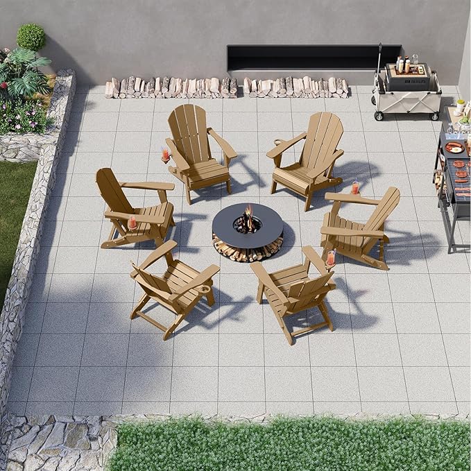 Folding Adirondack Chair, HDPE All-Weather Patio Chairs for Outdoor, Patio, Lawn, Garden, Backyard Deck, Fire Pit - Brown