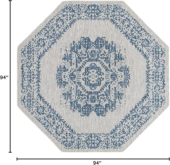 Unique Loom Outdoor Traditional Collection Area Rug - Timeworn (7' 10" Octagon, Blue/ Gray)