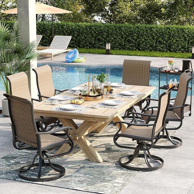 Patio Swivel Chairs Set of 2, Outdoor Dining Chairs with High Back, All-Weather Swivel Rocker Chair for Lawn, Porch or Garden (Brown)