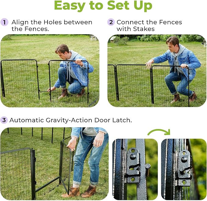 SunsGrove Tall Garden Fence with Gate, 50 in(H) x 40.9 ft(L) 16 Panels Heavy Duty Metal Animal Barrier Fence for Yard, Suitable for Indoor or Outdoor Dog Pet Fence, Garden Fence Border, Black