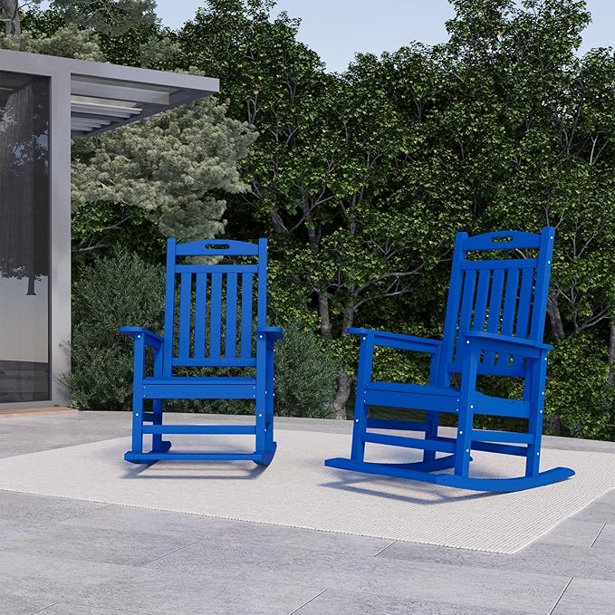 Outdoor Rocking Chair, HDPE Patio Rocking Chairs with Footboard, All Weather Porch Rockers Outdoor for Adult, Effortless Installation, Navy