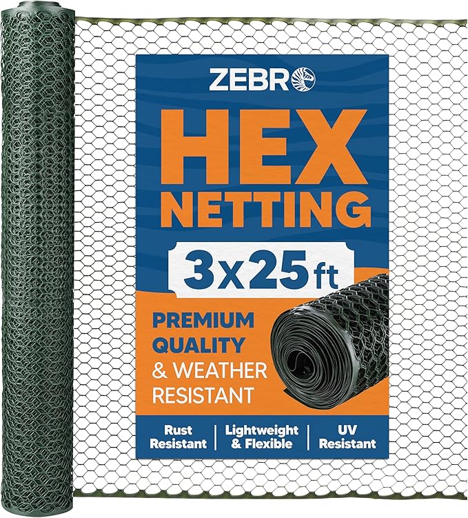 Zebro Plastic Chicken Wire Fence – Lightweight Poultry Netting & Garden Fence for Chicken Coops, Pet Enclosures, Balcony Safety & Landscaping – Weatherproof & Rust-Free - 3' x 25' Green