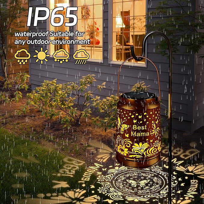 KY&BOSAM Solar Butterfly Mama Lanterns Outdoor Waterproof,LED 300 Lumens Metal Hanging Outside Lantern Lights Decorative for Yard Backyard Porch Garden Decorations Birthday Gifts for Women Mom Grandma