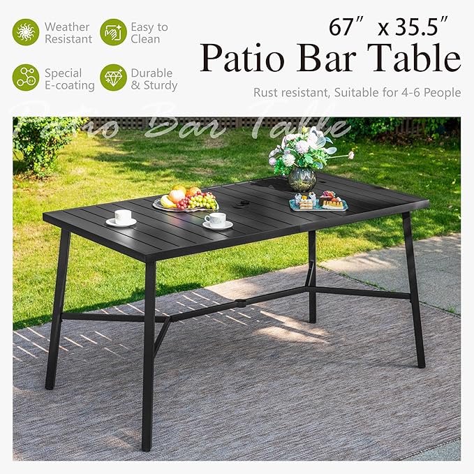 Sophia & William Outdoor Bar Set, Patio Bar Table and Chairs Set, Counter Height Patio Set - 6 x Swivel Bar Chairs, 1 x Rectangular Bar Table for Backyard and Garden