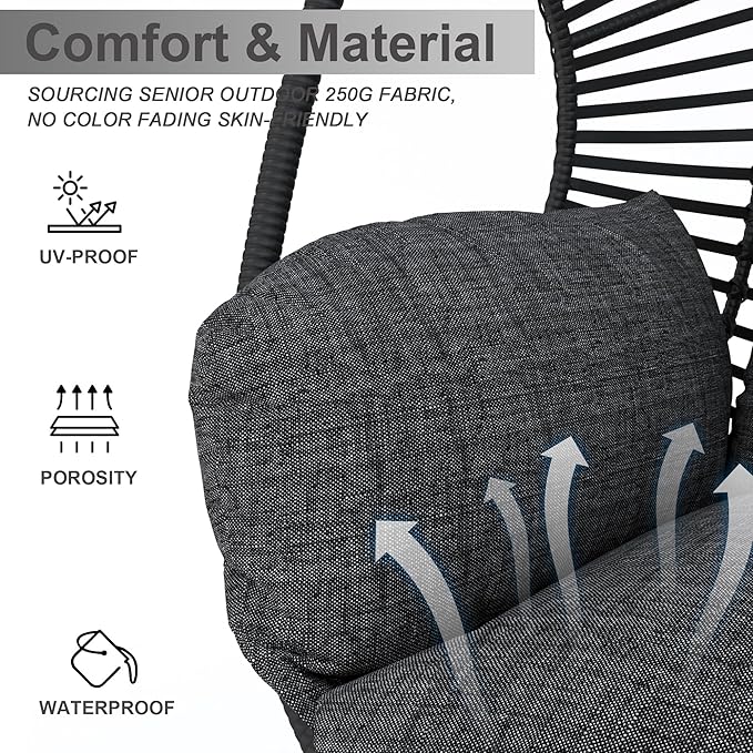 Hanging Egg Chair with Stand - Egg Swing Chair Outdoor Indoor Patio Wicker Chair Swing Hammock Egg Chairs 400lbs Capacity for Outside Patio, Bedroom, Garden and Balcony (Grey-nest, 2P)