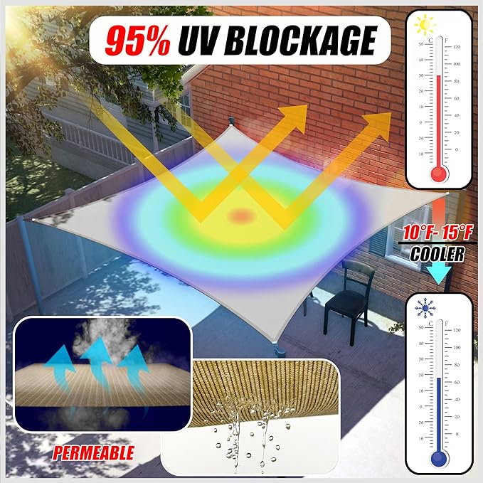 ColourTree 8' x 10' Beige Sun Shade Sail Rectangle Canopy - UV Block & Water Permeable, Heavy Duty Awning for Patio, Garden, Backyard, Yard & Outdoor (We Make Custom Size)