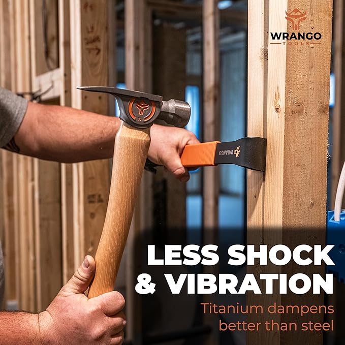 Wrango Tools Titanium Nailing Hammer – 14oz Head, 14.5in Wood Handle, Smooth Face, 38mm Diameter Pole