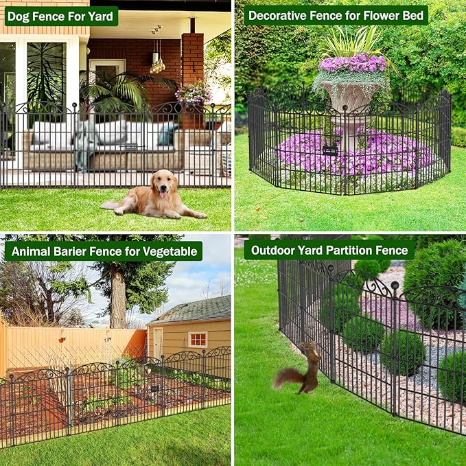 Garden Fence 12 Panel with Gate - 30in H x 23.6ft L, No Dig Rustproof Metal Tall Animal Barrier for Dogs Rabbits, Decorative Outdoor Border for Yard, Patio, and Flower Beds