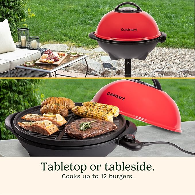 Cuisinart Indoor/Outdoor Electric Grill, 2-in-1 Portable BBQ with Nonstick Cooking Surface, Electric Grill Outdoor with Adjustable Heat, Stand/Tabletop Options for Cookouts, Barbecues, Small Spaces