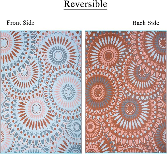Reversible Outdoor/Indoor Plastic Straw Rugs Waterproof Portable Mat Easy to Clean Outdoor Patio Mat,Perfect for Garden, Patio, Picnic, Decking-（Blue,9x12Ft）