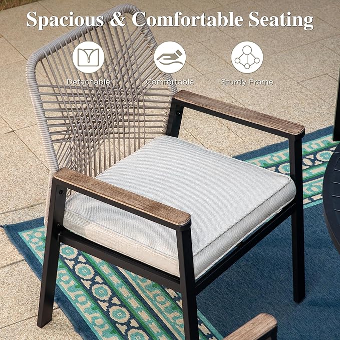 HERA'S HOUSE Patio Chairs Set of 8, 36.6" Rattan Dining Chairs with Heavy-Duty Wrought Iron Metal Frame Support 300lbs, All-Weather Outdoor Chair for Garden Lawn Backyard Kitchen Deck