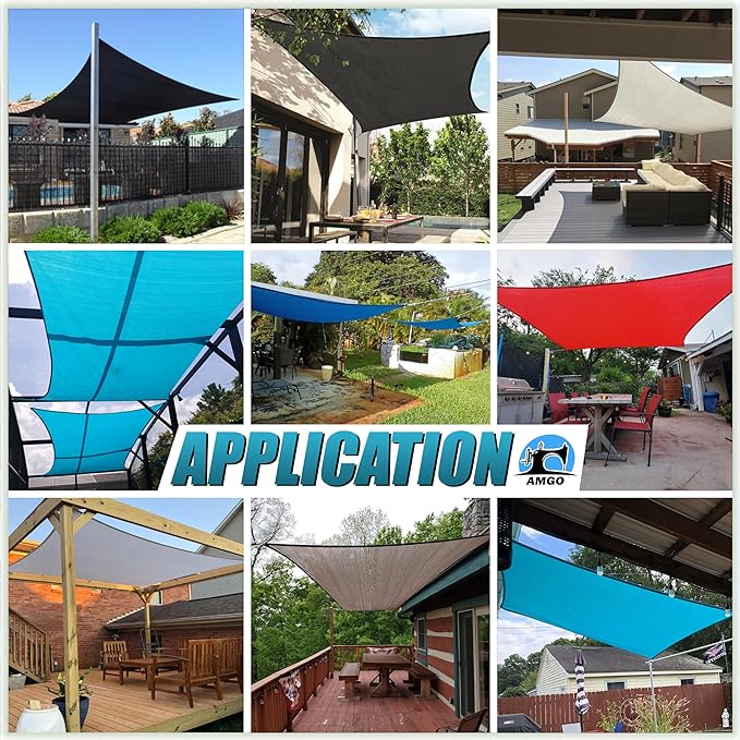 Amgo Custom Size 16' x 18' Blue Rectangle Square Sun Shade Sail UPF50+ AGTAPR1620, Order to Make Canopy Awning, 95% UV Blockage, Water & Air Permeable, Commercial and Residential (We Customize)