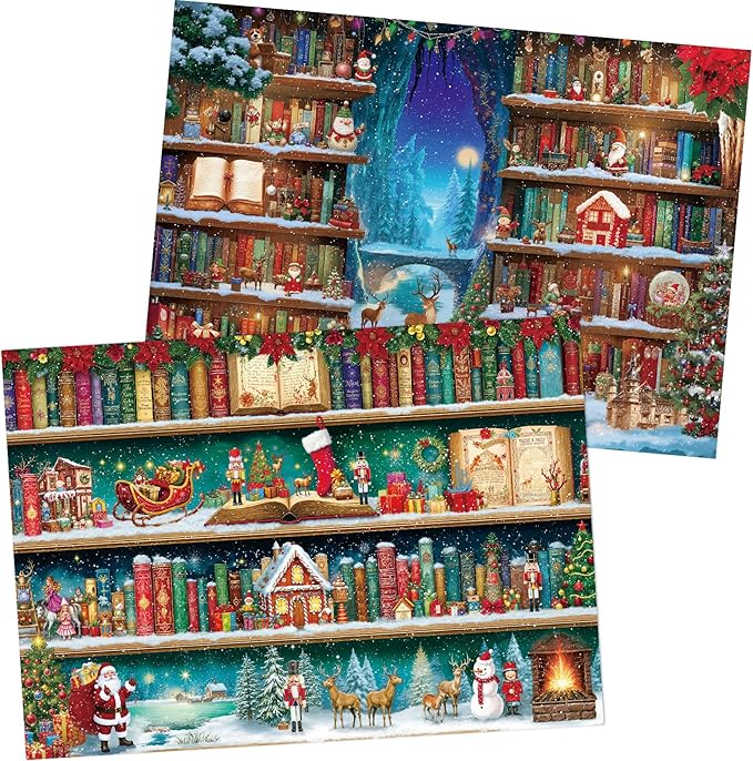 Sutinban 2 Packs Christmas Bookself 500 Piece Puzzles for Adults, Jigsaw Puzzle for Kids Adults Seniors, Challenging Colorful Puzzles Family Game Gift Decor 20.0 * 14.2