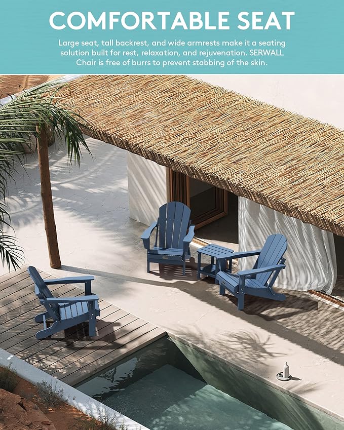 SERWALL Folding Adirondack Chair Patio Chair Lawn Chair Outdoor Adirondack Chairs Set of 6 Weather Resistant for Patio Deck Garden, Backyard Deck, Fire Pit - Blue
