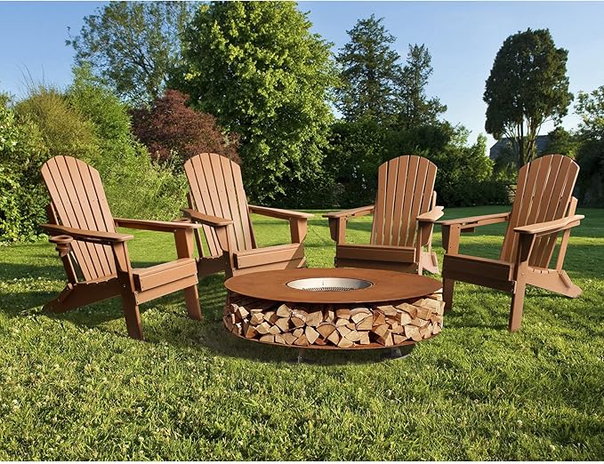 FUNBERRY Folding Adirondack Chair, All Weather HDPE Fire Pit Chairs with Cup Holder for Outdoor
