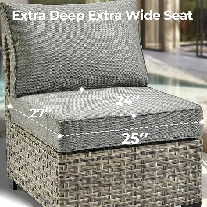 HOOOWOOO Outdoor Sectional Patio Furniture Set,7 Pieces Wicker Conversation Sets,Extra Deep Out Door Sofa Outside Furniture Couch with Ottoman,Charcoal Gray