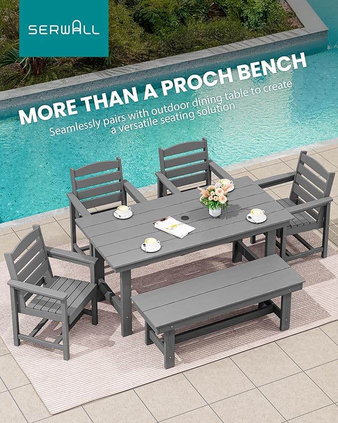 SERWALL 2-Person Outdoor Bench Backless, HDPE Outdoor Benches Weatherproof, 700 Lbs Weight Capacity, Poly Lumber Patio Furniture for Garden, Porch and Park, Grey, 2 Pack